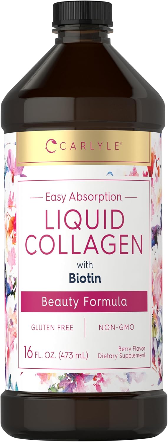 Liquid Collagen with Biotin, 16 FL. OZ. (473 mL), Berry Flavor Supplement. Gluten Free and Non-GMO for beauty support.