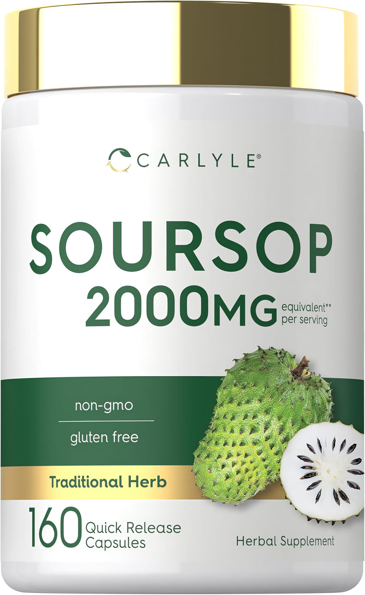 SOURSOP 2000MG equivalent, 160 Quick Release Capsules. Non-gmo, gluten-free traditional herb herbal supplement.