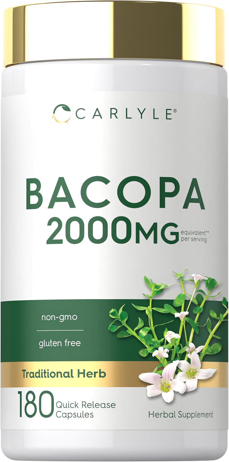Carlyle Bacopa supplement, 2000mg per serving, with 180 easy-release capsules.