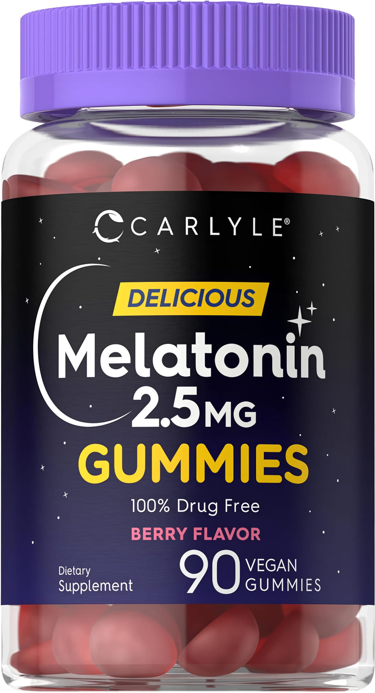 Carlyle Melatonin 2.5 MG Gummies, 90 Vegan Gummies, Berry Flavor, 100% Drug-Free, Dietary Supplement.
