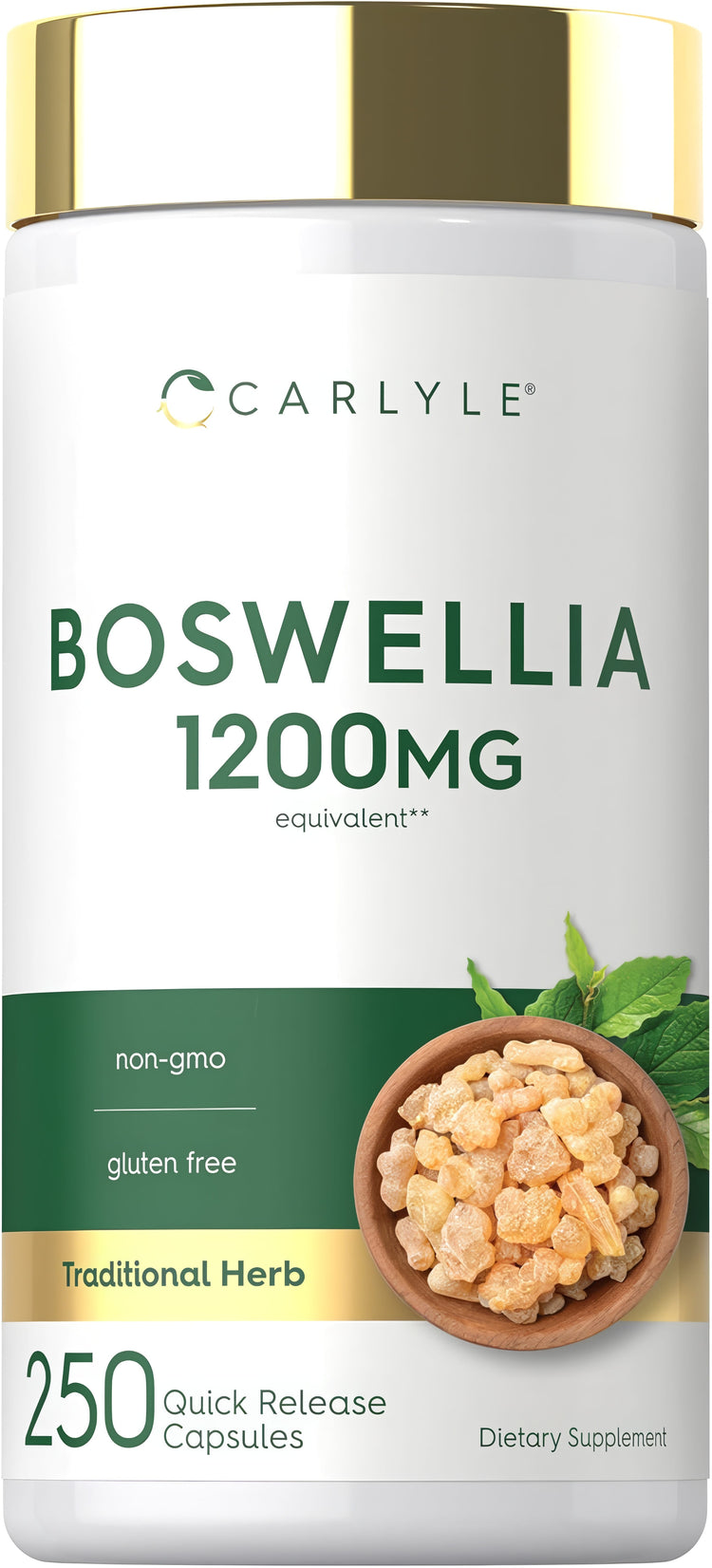 Boswellia 1200mg bottle with 250 quick release capsules for easy consumption.