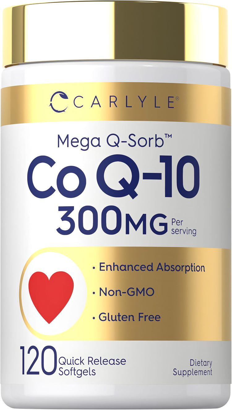 Carlyle Mega Q-Sorb Co Q-10 300MG with 120 quick release softgels.