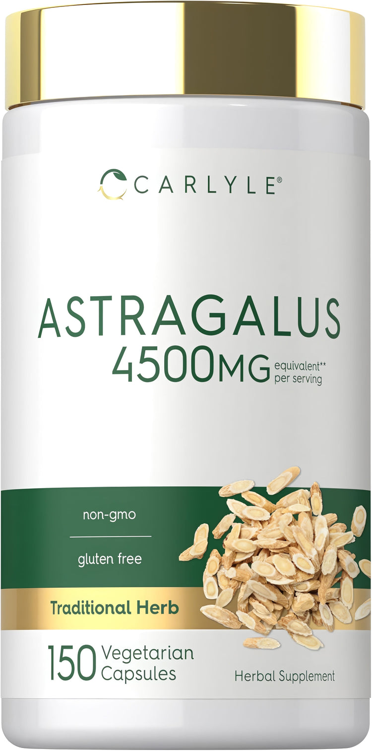 Carlyle Astragalus 4500 mg per serving, 150 Vegetarian Capsules. Non-GMO and gluten free.