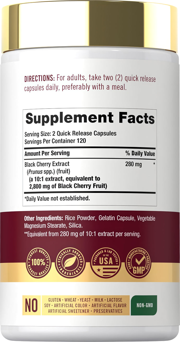 This image shows the Supplement Facts panel for Black Cherry 2800 mg, 240 Capsules.