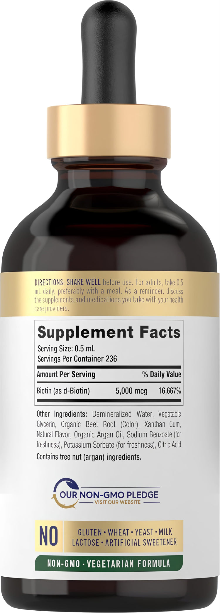 Carlyle Biotin 5,000 mcg, 4 fl oz liquid, dropper bottle.