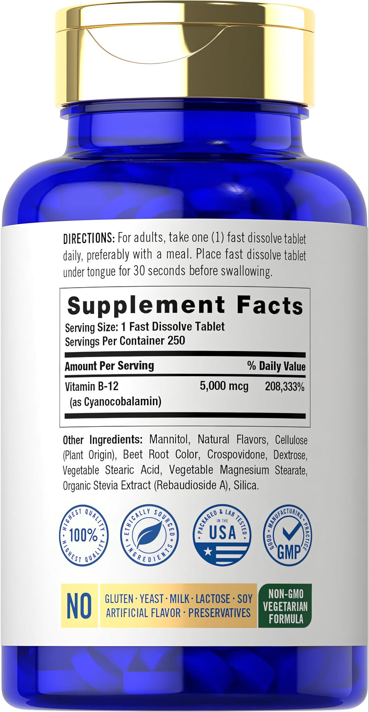 Vitamina B-12 5000 mcg | 250 Tabletas