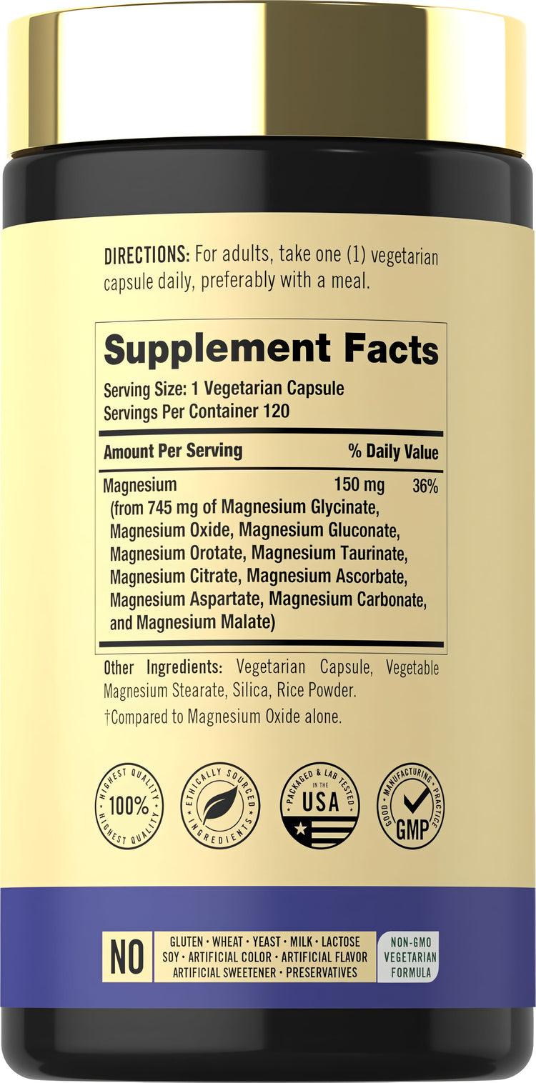 Supplement Facts panel for Carlyle 10 Magnesium Complex with 120 Veggie Caps.