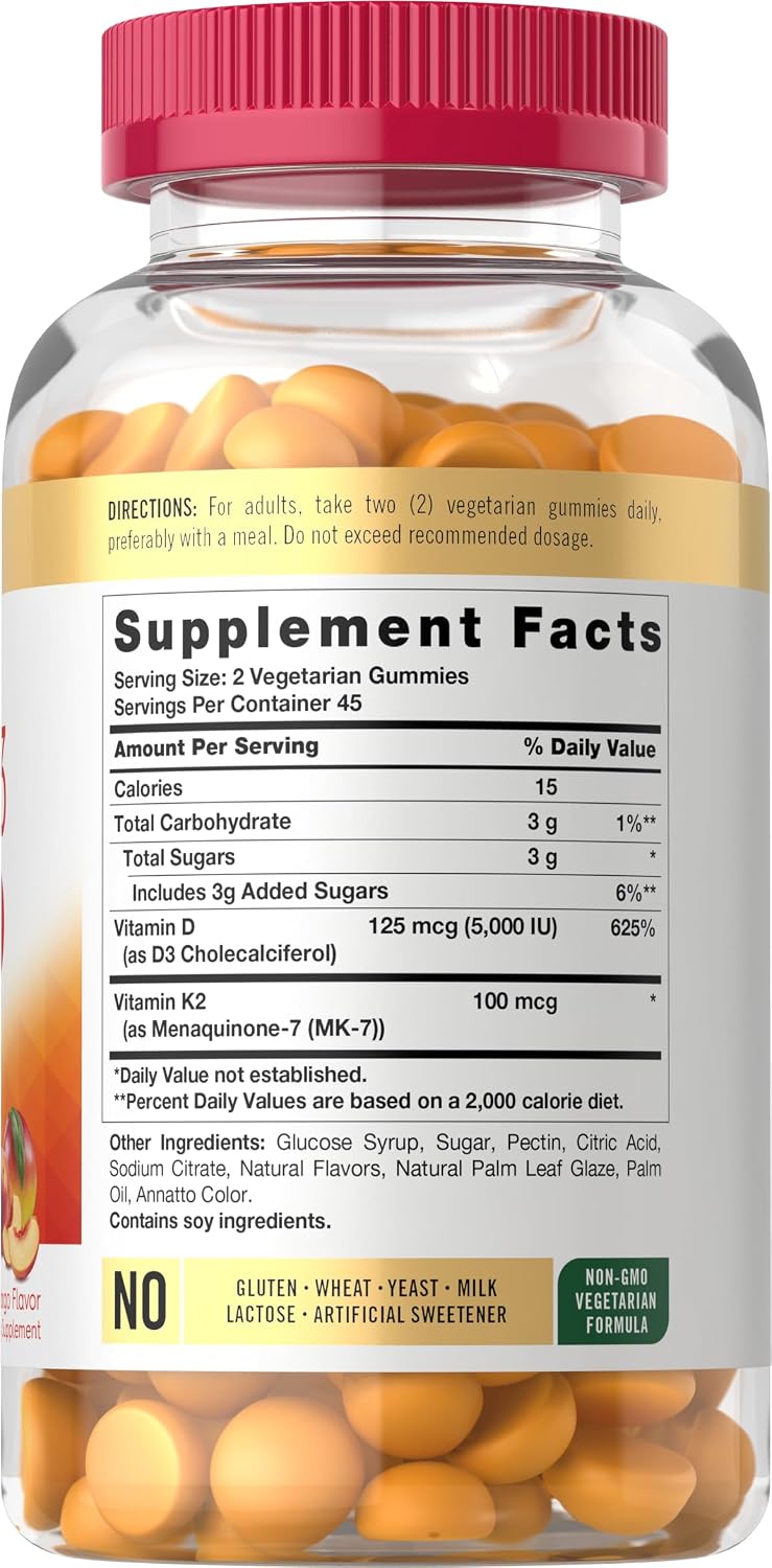 Displays Supplement Facts panel for Carlyle K2+D3 with 90 gummies.