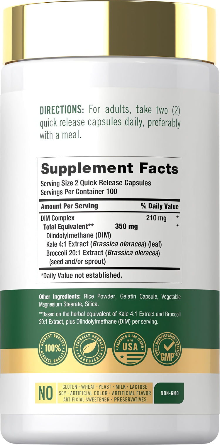 Carlyle DIM 350 mg Complex, 200 capsules bottle.