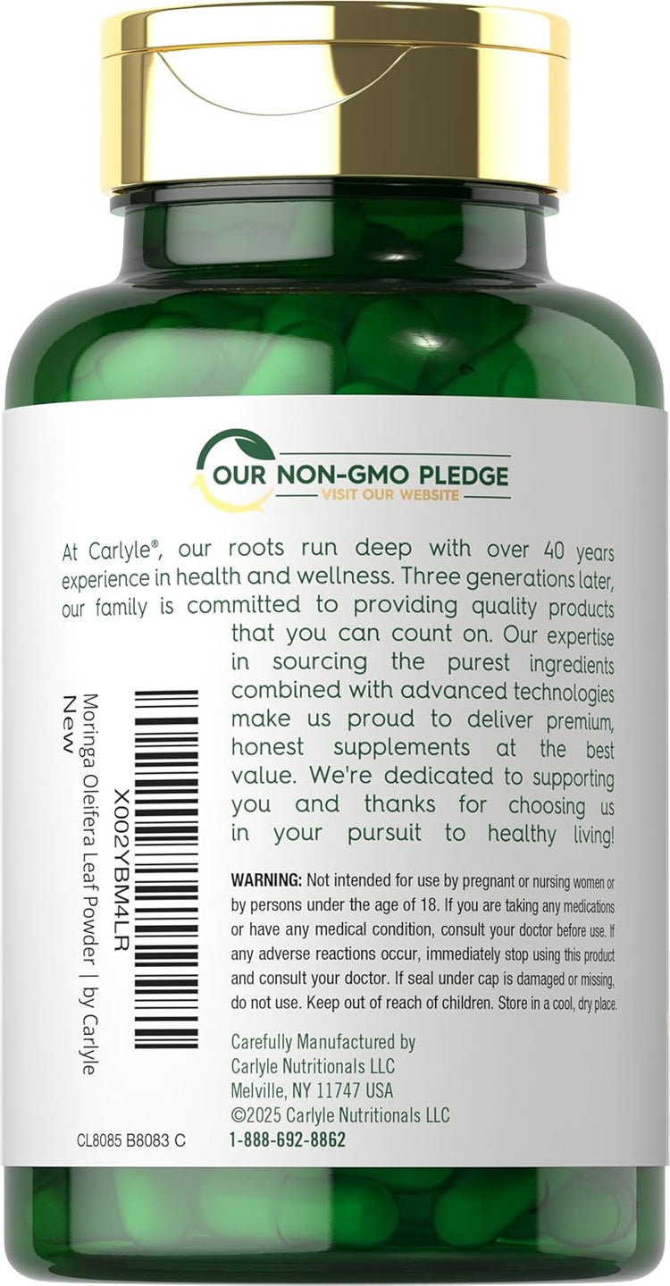 CL Moringa Oleifera capsules, 6000mg, 180 count, dietary supplement for health support and nutrition.