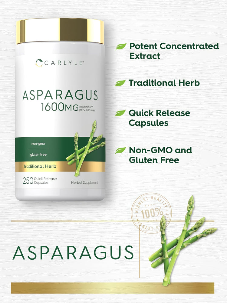 Carlyle Asparagus 1600MG per two capsules, bottle of 250 Quick Release Capsules.