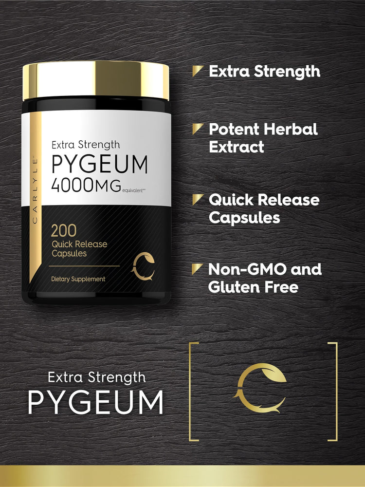 Product highlights graphic stating Extra Strength, Potent Herbal Extract, Quick Release Capsules, Non-GMO and Gluten Free.