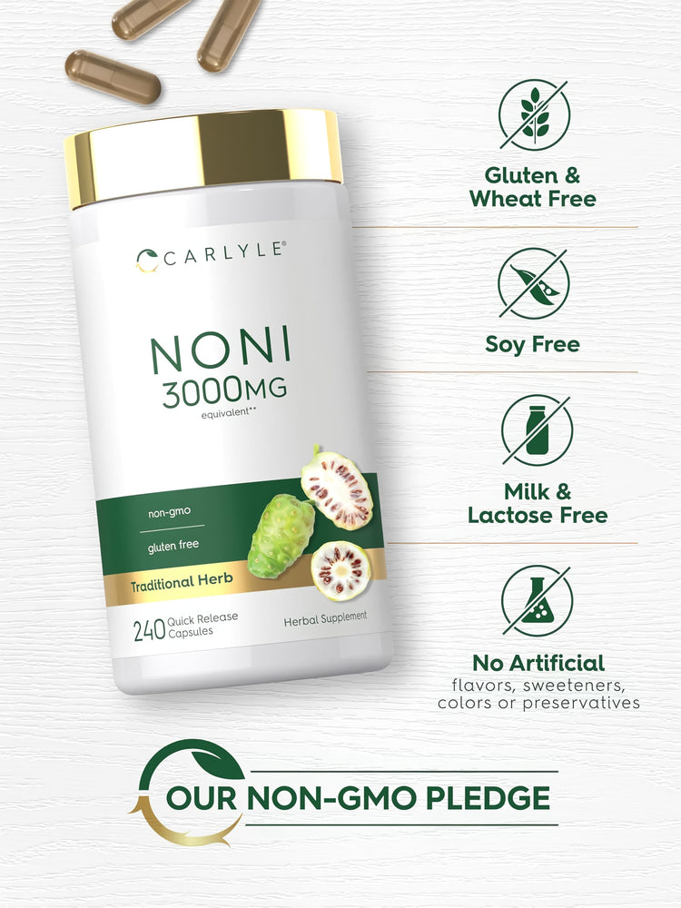 Noni bottle: Gluten & Wheat Free, Soy Free, Milk & Lactose Free, No Artificial Flavors/Sweeteners/Colors/Preservatives, Non-GMO