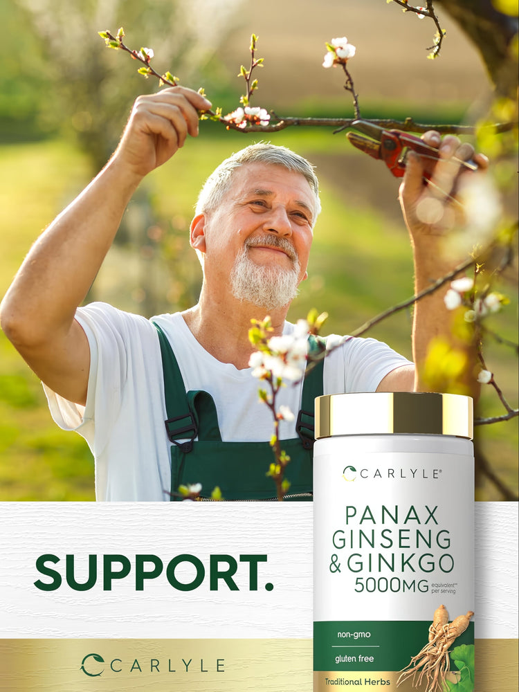 Carlyle Panax Ginseng and Ginkgo 5000mg equivalent per serving, 120 veggie capsules.
