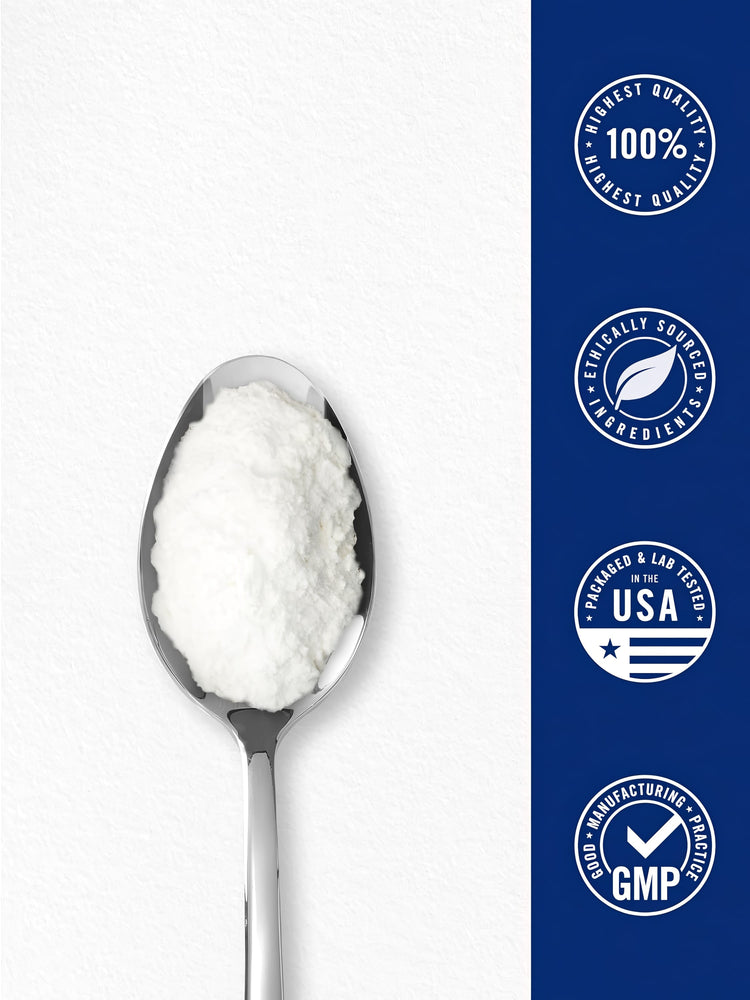Infographic: 100% highest quality, ethically sourced ingredients, packaged and lab tested in the USA, GMP good manufacturing practice.