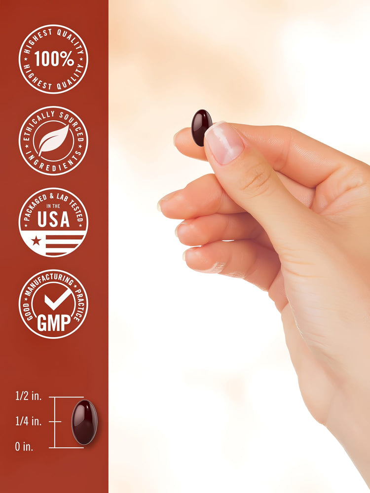 A hand holds a CL Tahoe Nutritionals Vitamin C + Zinc softgel, measuring half an inch in length.