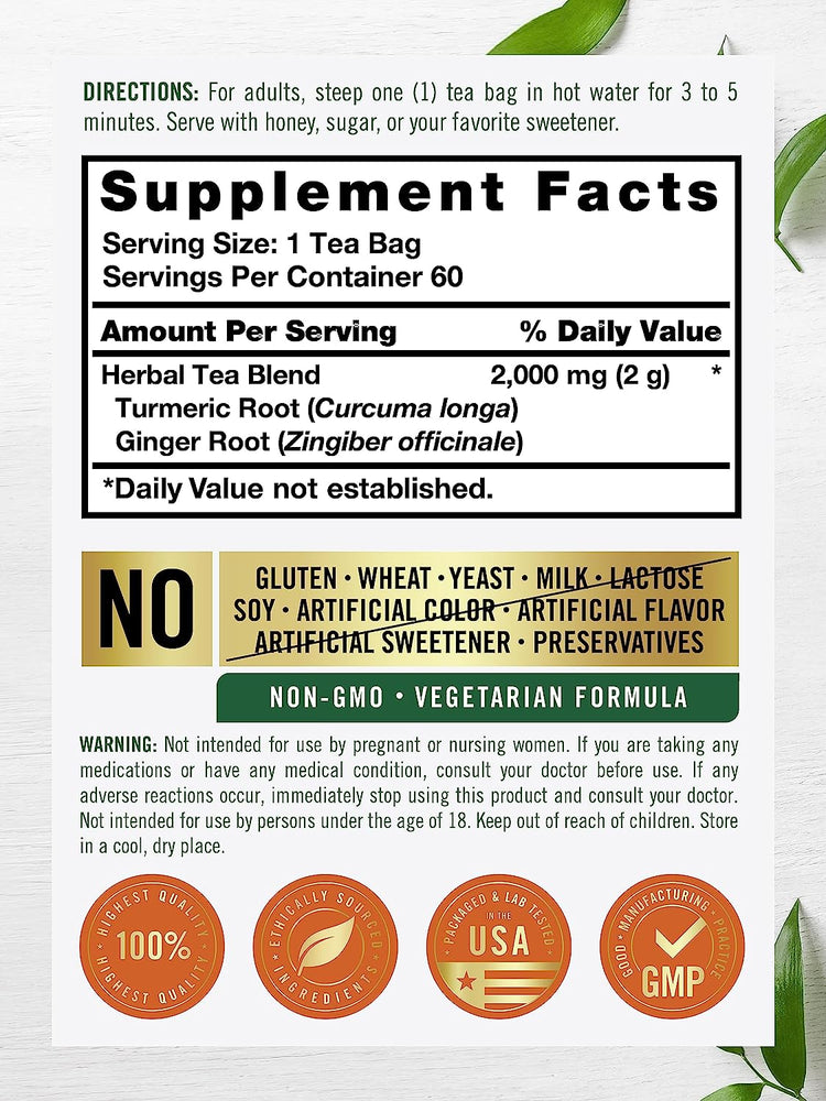 Turmeric Tea Bags with Ginger | 60 Tea Bags