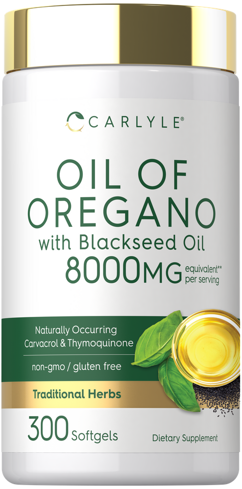 Aceite de Orégano con Aceite de Semilla Negra | 300 Cápsulas Blandas