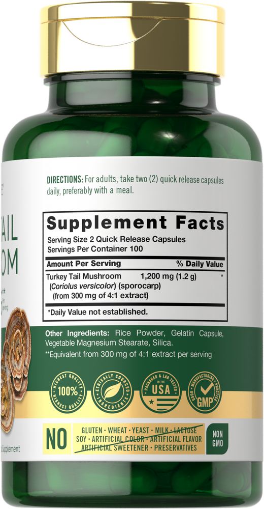 Hongo de Cola de Pavo 1200mg por porción | 200 Cápsulas