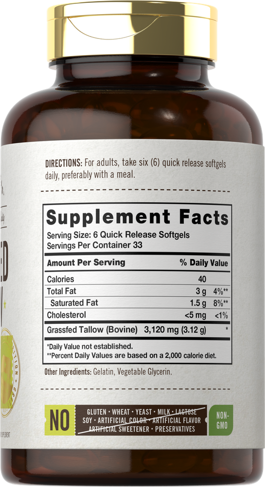 Grass Fed Tallow 3120mg per serving | 200 Softgels