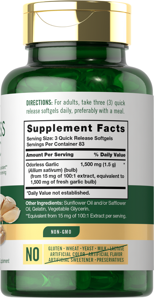 Odorless Garlic 1500mg per serving | 250 Softgels