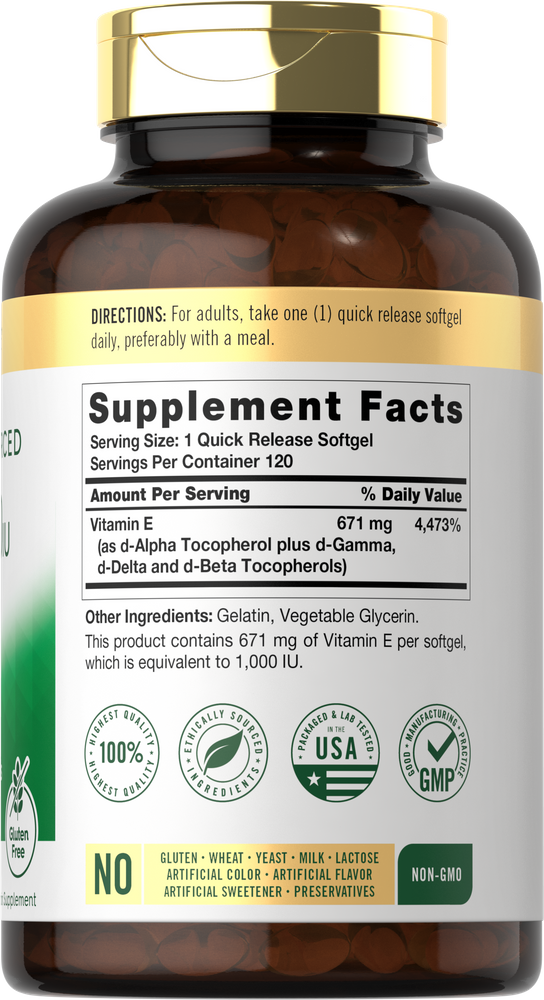 Vitamina E más Tocopheroles Mixtos 1000 UI | 120 Cápsulas Blandas
