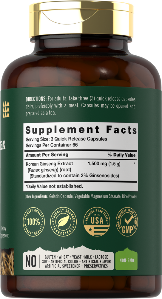 Koreanischer Panax Ginseng Extrakt 1500 mg pro Portion | 200 Kapseln