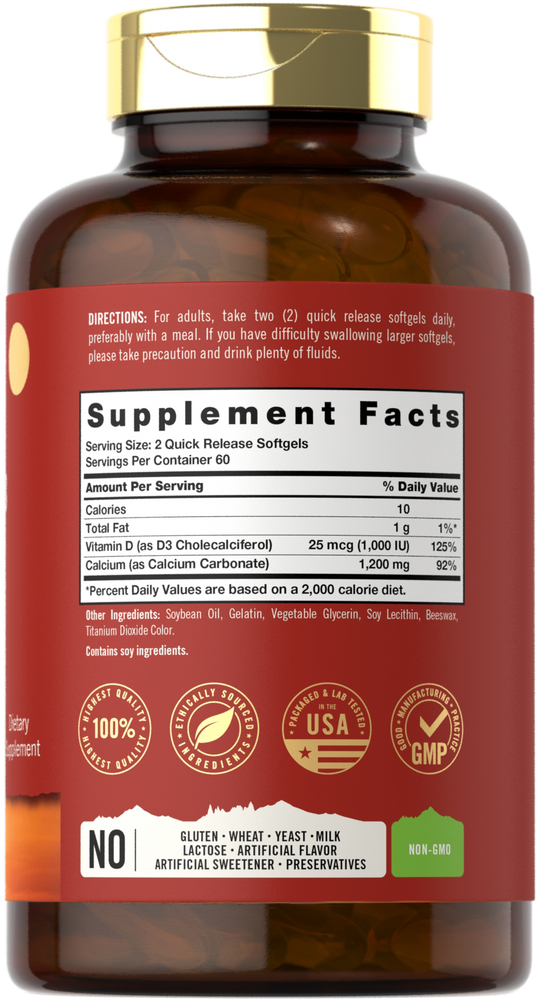 Cálcio com Vitamina D-3 | 120 Cápsulas Gelatinosas