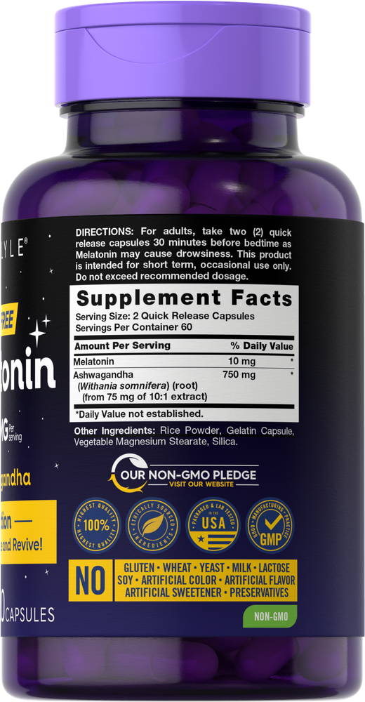 Melatonin 10mg per serving with Ashwagandha | 120 Capsules
