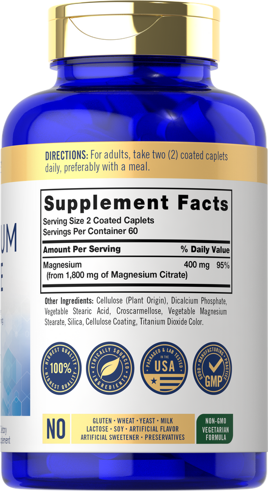 Magnesium Citrate 1800mg per serving | 120 Caplets