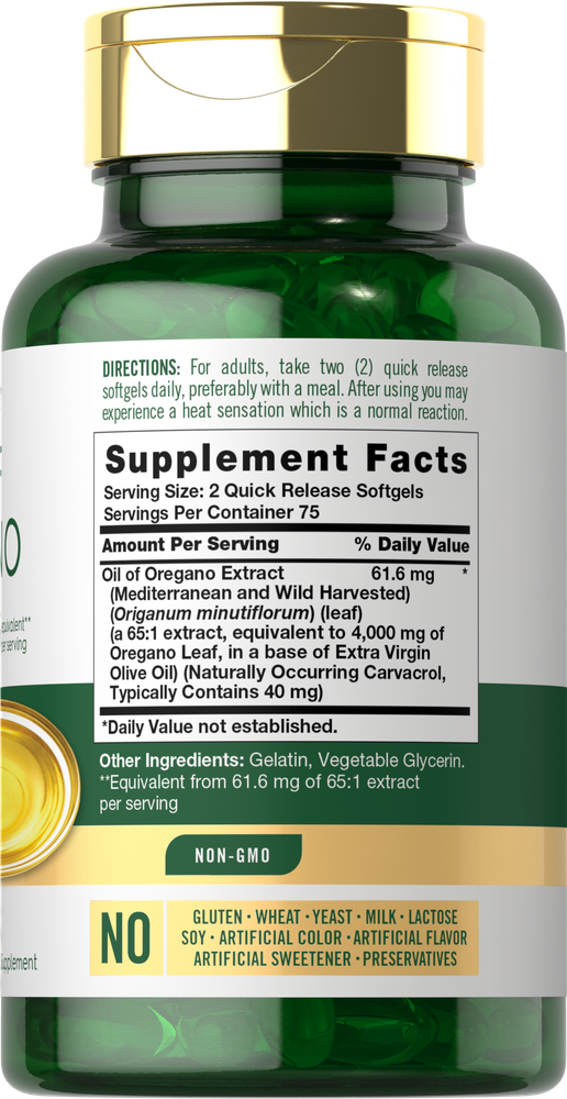 Óleo de Orégano 4000mg por porção | 150 Cápsulas de Gel