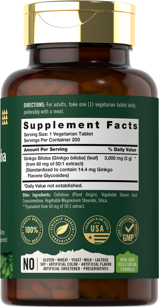 Ginkgo Biloba 3000mg | 200 tabletas