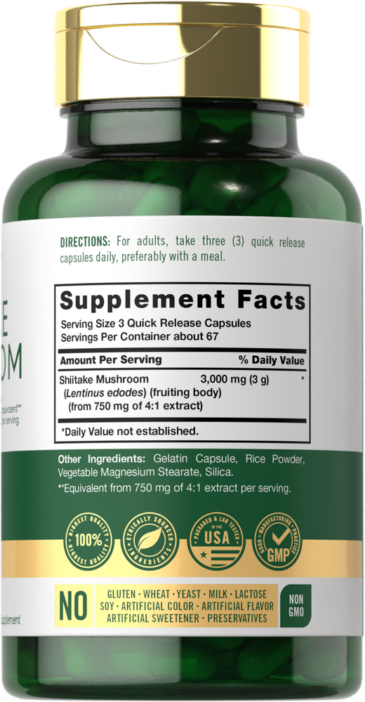 Shiitake Mushroom 3000mg per serving | 200 Capsules