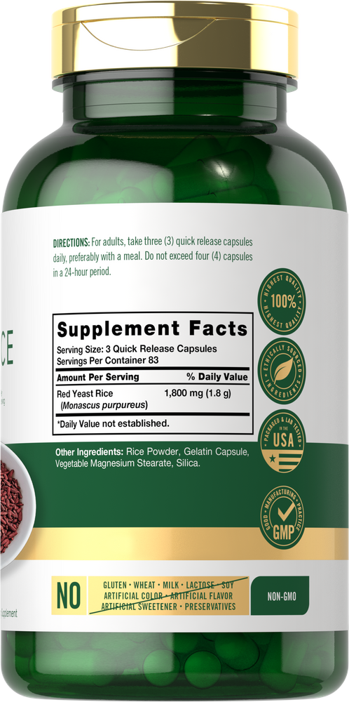 Red Yeast Rice 1800mg per serving | 250 Capsules