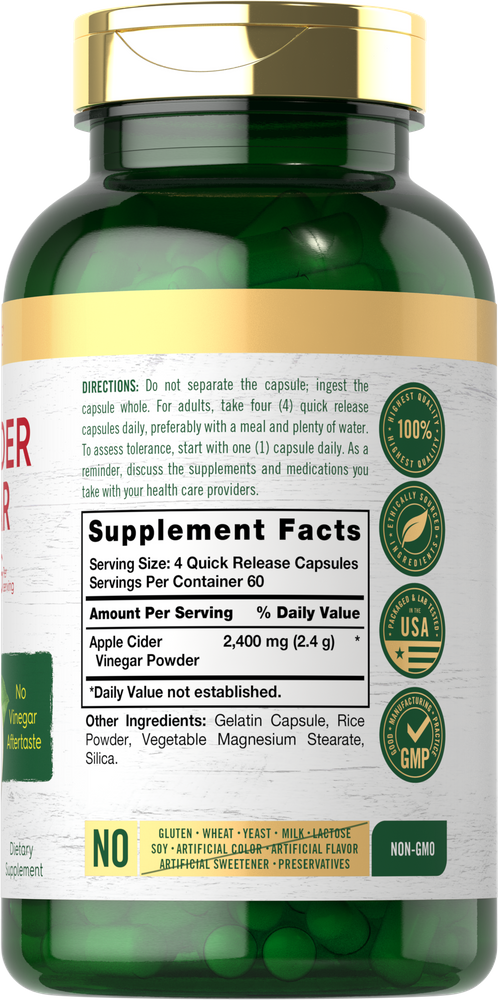 Vinagre de Sidra de Manzana 2400mg por porción | 240 Cápsulas
