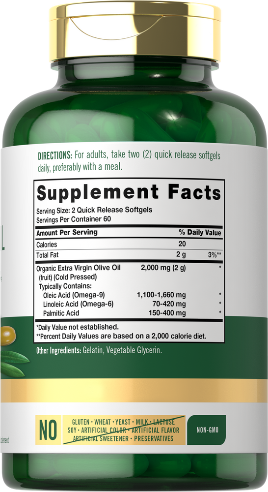 Aceite de Oliva 2000 mg por porción | 120 Cápsulas Blandas