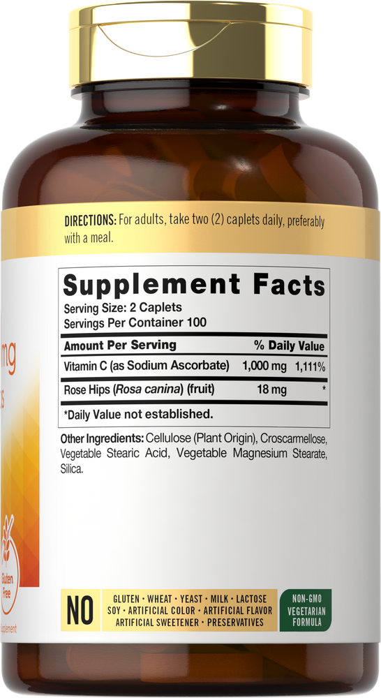 Vitamina C 500mg por porção com Rose Hips | 200 Comprimidos