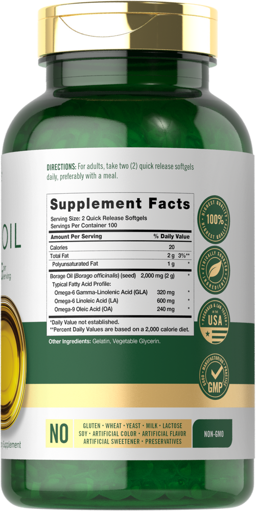 Cápsulas de Óleo de Borragem 2000mg por porção | 200 Cápsulas Gelatinosas