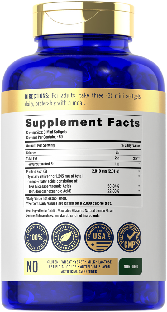 Mini Capsule di Olio di Pesce 2010 mg | 150 Pillole di Omega-3