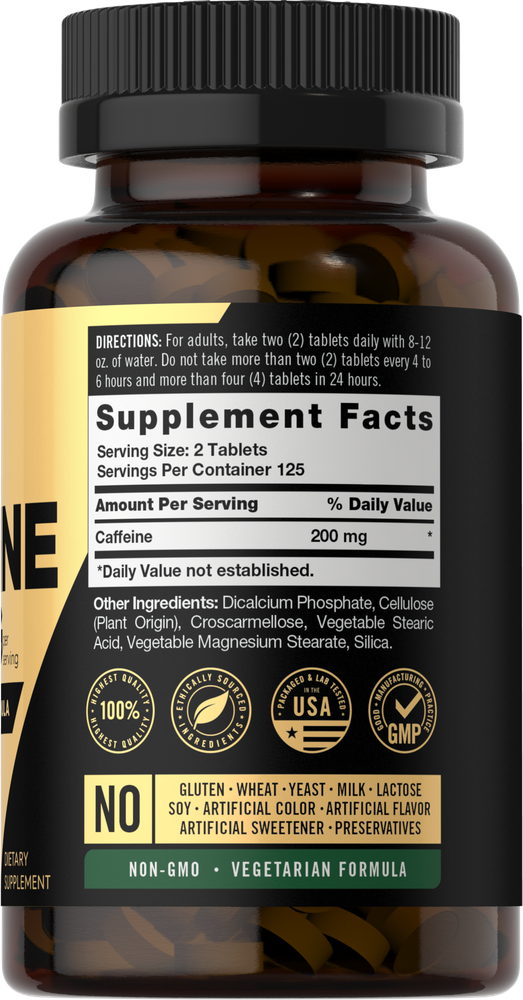 Caffeine 200mg per serving | 250 Tablets