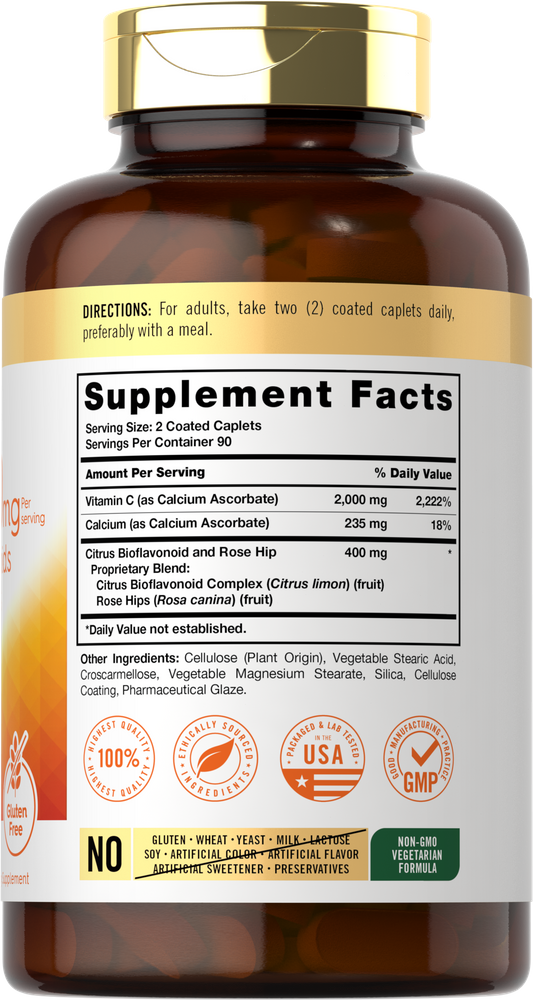 Vitamine C tamponnée 2000 mg par portion | 180 comprimés