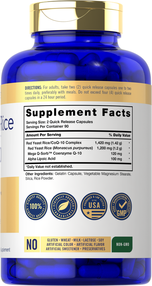 CoQ10 with Red Yeast Rice 1420mg per serving | 180 Capsules