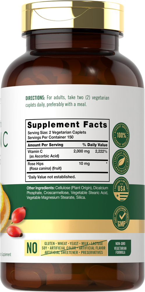 Vitamin C 1000mg per serving with Rose Hips | 300 Caplets