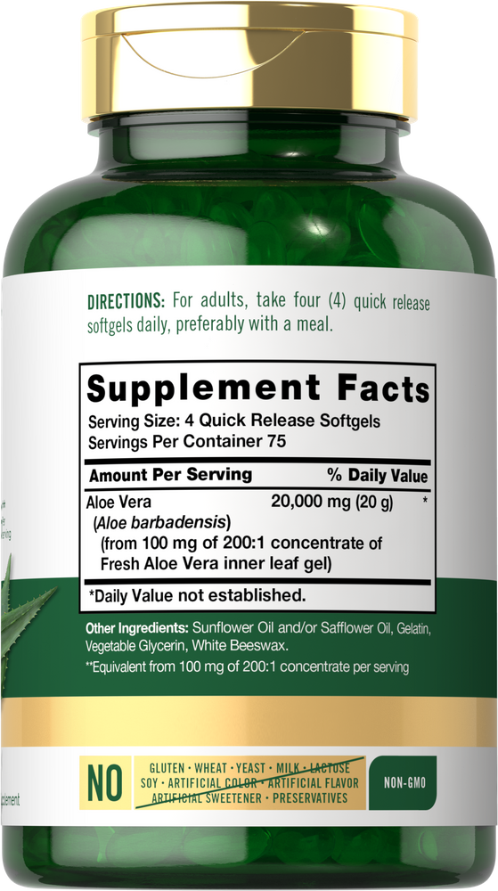 Aloe Vera 20000 mg por porción | 300 cápsulas blandas