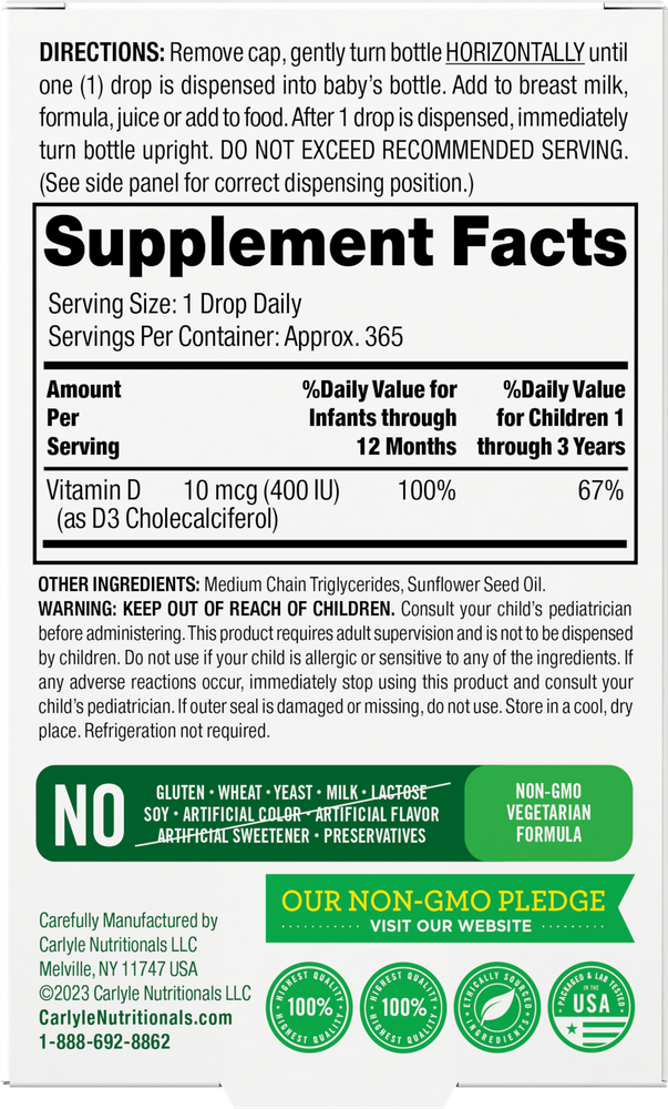 Vitamina D-3 para Bebés 400IU | 0.31oz Líquido