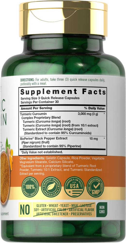 Complejo de Cúrcuma Curcumina 3000 mg por porción | 90 Cápsulas