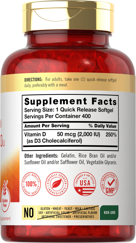 Vitamina D-3 2000 UI | 400 Cápsulas blandas