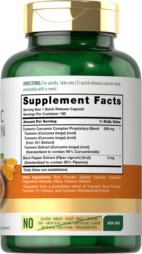 Cúrcuma Curcumina con Bioperina 500mg | 180 Cápsulas