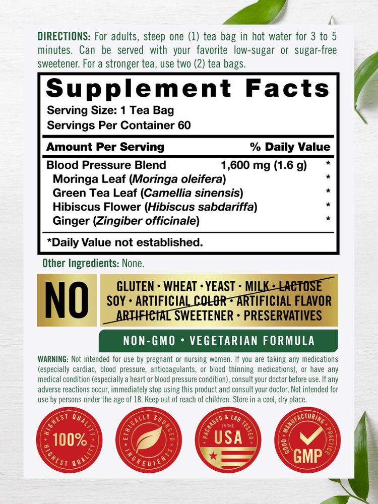 Soutien de la Pression Artérielle | 60 Sachets de Thé
