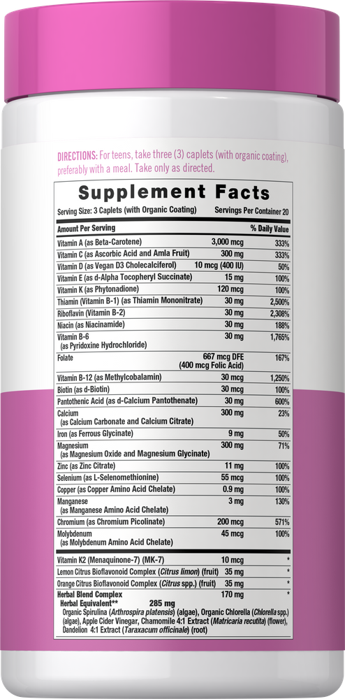 Teen Multivitamin for Girls | 60 Caplets